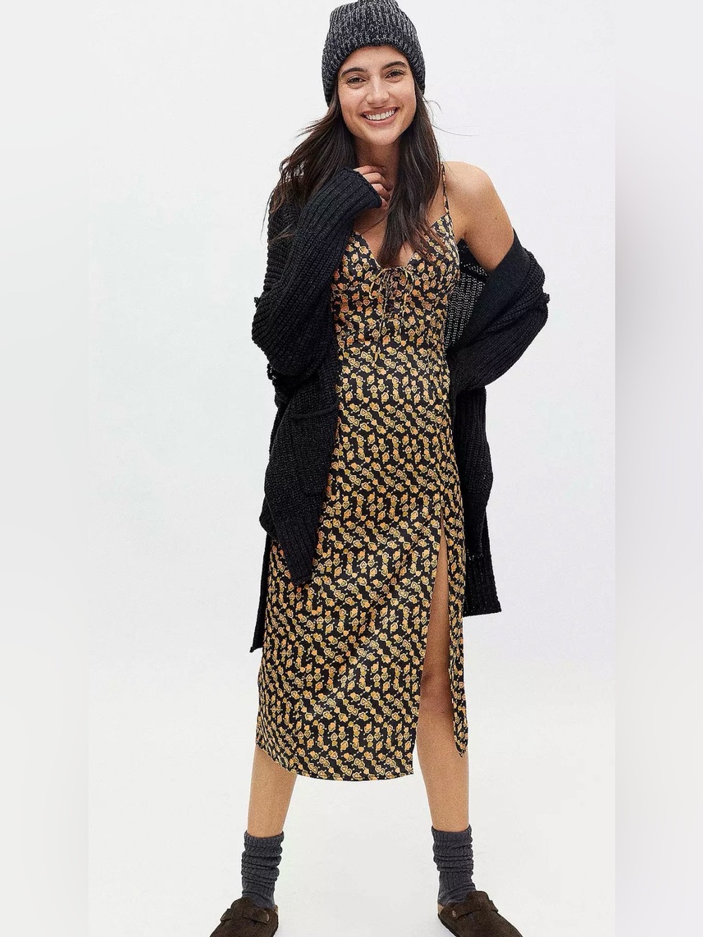 Urban Outfitters Mariah Lace-Up Midi Slip Dress